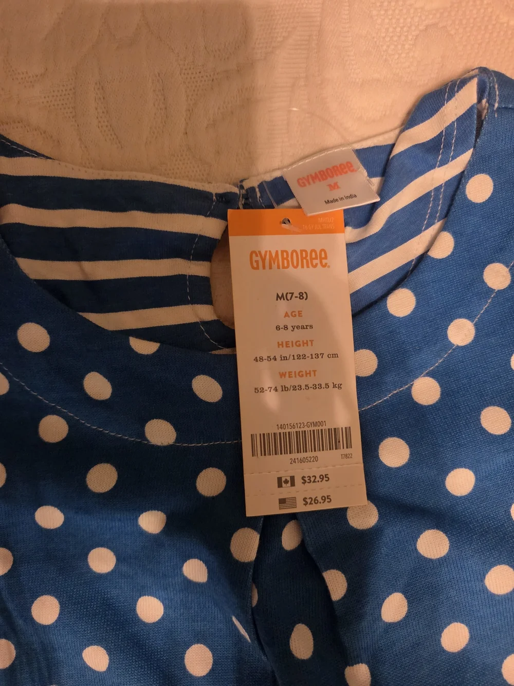 Gymboree Blue and White Polka Dot Dress with Striped Neck